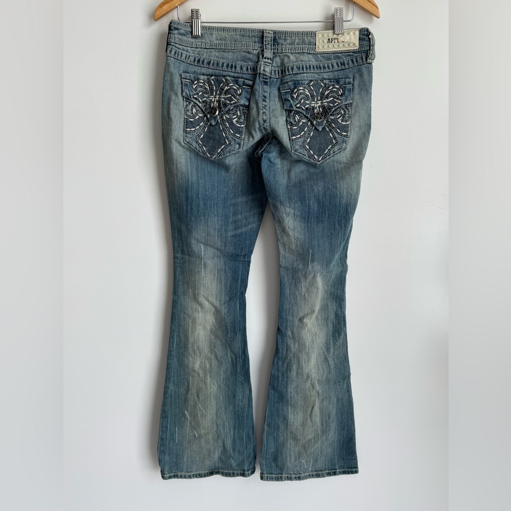 Affliction flare Ziggy 28 US 10 jeans cross stitch Y2K boot cut embroidered Y2K‎